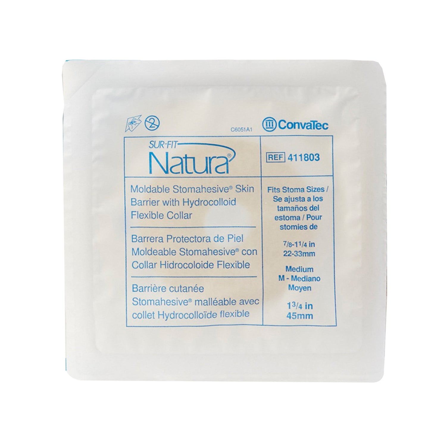 Sur-Fit Natura® Stomahesive® Ostomy Barrier Moldable, Standard Wear Without Tape 45 mm Flange Sur-Fit Natura® System Hydrocolloid 7/8 to 1-1/4 Inch Opening (581640_BX)