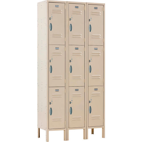 Global Industrial Capital 3-Tier 9 Door Locker, 36"W x 15"D x 78"H, Tan, Unassembled (WB290602)