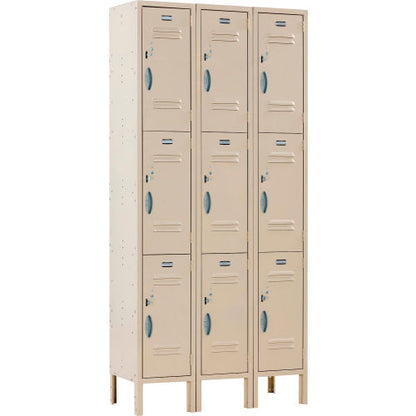 Global Industrial Capital 3-Tier 9 Door Locker, 36"W x 15"D x 78"H, Tan, Unassembled (WB290602)