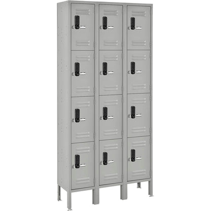 Global Industrial 4-Tier 12 Door Digital Locker, 36"W x 15"D x 78"H, Gray, Assembled (WB290777)