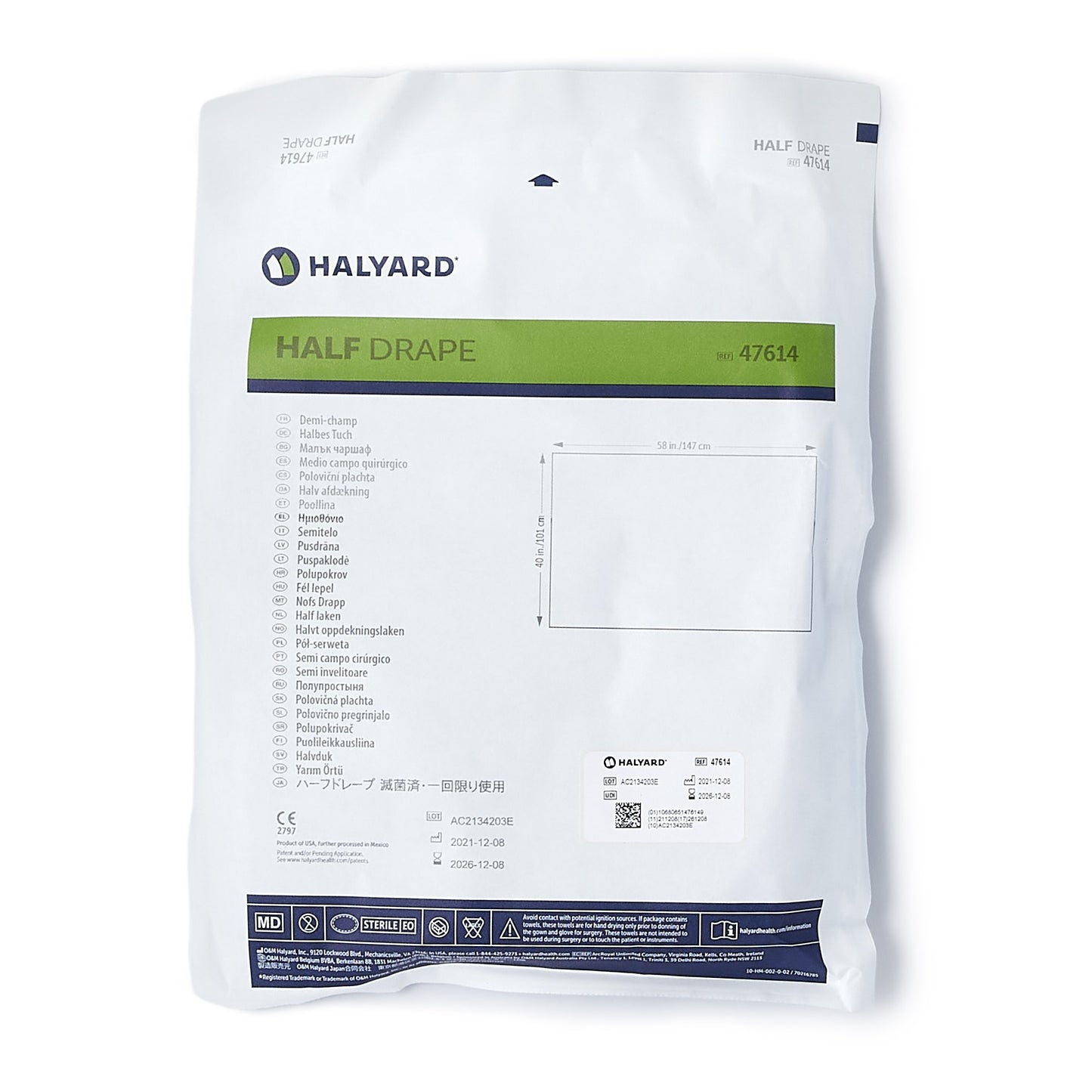 O&M Halyard Inc General Purpose Drape Half Drape 40 W X 58 L Inch Sterile (1152697_CS)