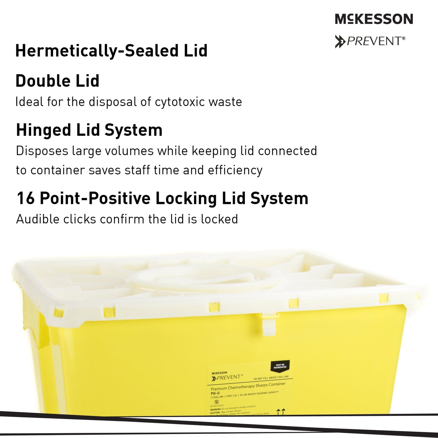 McKesson Prevent® Chemotherapy Waste Container Yellow Base 20-4/5 H X 17-3/10 W X 13 L Inch Vertical Entry 12 Gallon (869602_CS)