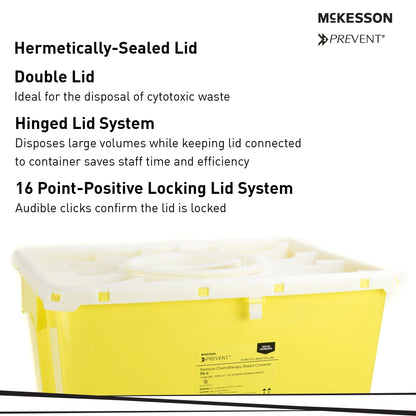McKesson Prevent® Chemotherapy Waste Container Yellow Base 20-4/5 H X 17-3/10 W X 13 L Inch Vertical Entry 12 Gallon (869602_CS)
