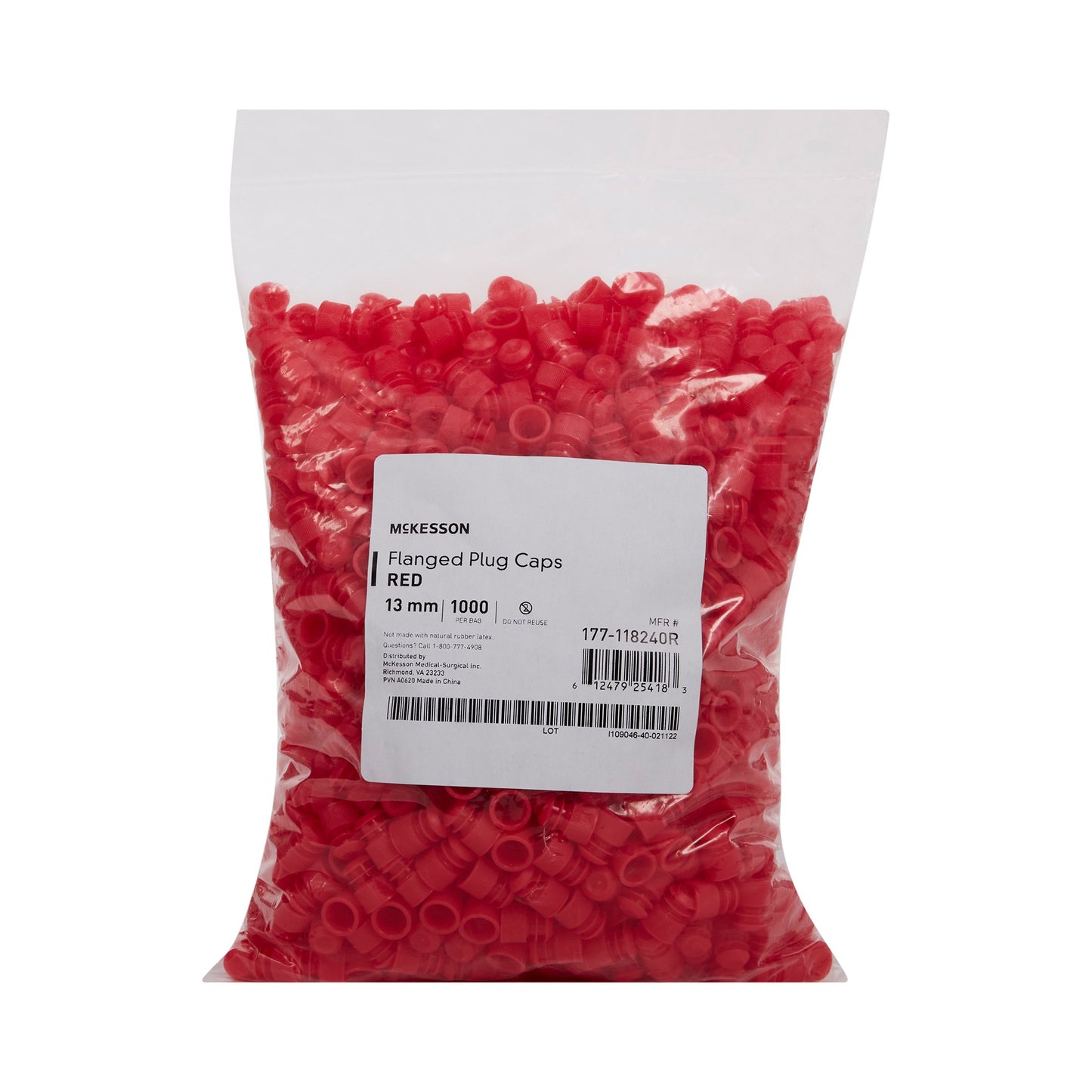 McKesson Tube Closure Polyethylene Flanged Plug Cap Red 13 mm For Use with 13 mm Blood Drawing Tubes, Glass Test Tubes, Plastic Culture Tubes NonSterile (1175283_CS)