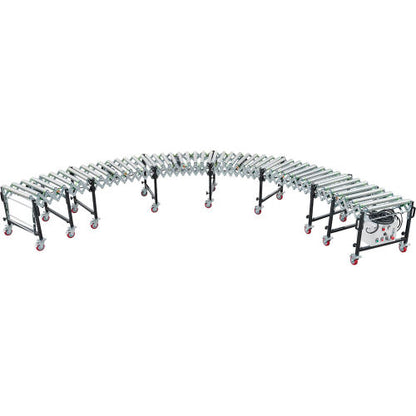 Global Industrial 24"W Steel Powered Flexible Roller Conveyor, 9' to 19'L (WB298711)