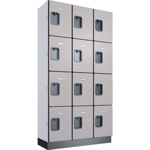 Global Industrial 4-Tier 12 Door Wood Locker, 36"W x 15"D x 72"H, Gray, Assembled (WB299229)