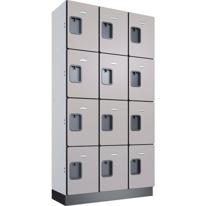 Global Industrial 4-Tier 12 Door Wood Locker, 36"W x 15"D x 72"H, Gray, Assembled (WB299229)