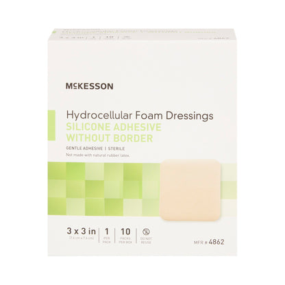 McKesson Foam Dressing 3 X 3 Inch Without Border Film Backing Silicone Gel Adhesive Square Sterile (1083085_BX)