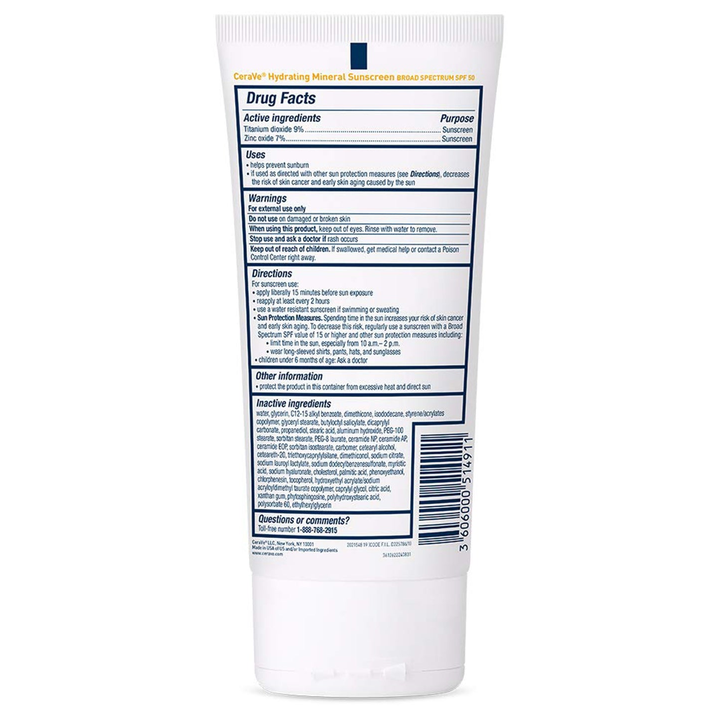 CeraVe® Hydrating Mineral Sunscreen Sunscreen SPF 50 Lotion 5 oz. Tube (1253473_EA)
