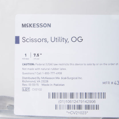 McKesson Utility Scissors 7-1/2 Inch Length Office Grade Stainless Steel Finger Ring Handle (487463_EA)