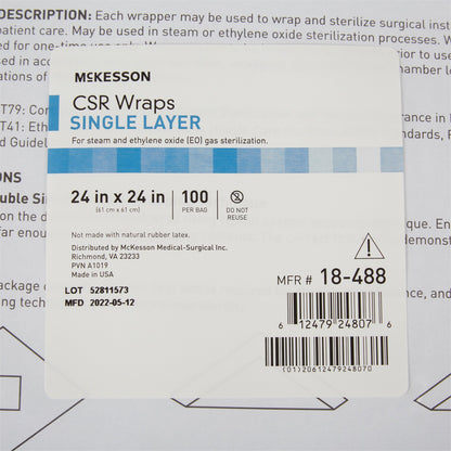 McKesson Sterilization Wrap Blue 24 X 24 Inch Single Layer Cellulose Steam / EO Gas (1156127_CS)