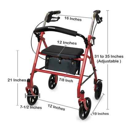 McKesson 4 Wheel Rollator Red Adjustable Height / Folding Steel Frame (1065268_EA)