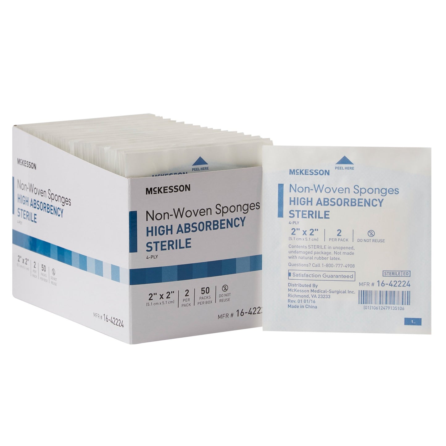 McKesson Nonwoven Sponge 2 X 2 Inch 4-Ply Sterile 2 per Pack (482409_BX)