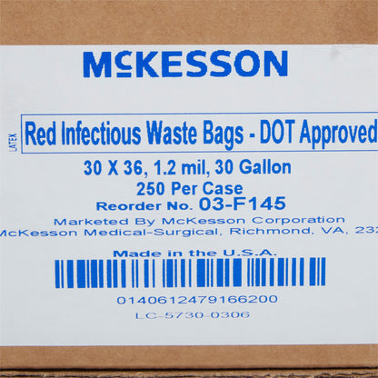 McKesson Biohazard Waste Bag Biohazard Symbol / Infectious Waste 30 gal. Red 30 X 36 Inch (551254_CS)