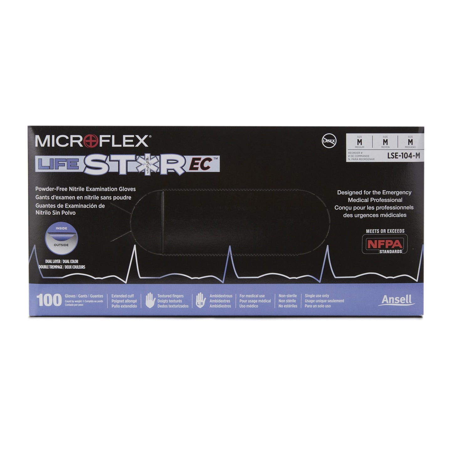 LifeStar™ EC Exam Glove Medium NonSterile Nitrile Extended Cuff Length Textured Fingertips White / Blue Fentanyl Tested (1086857_CS)