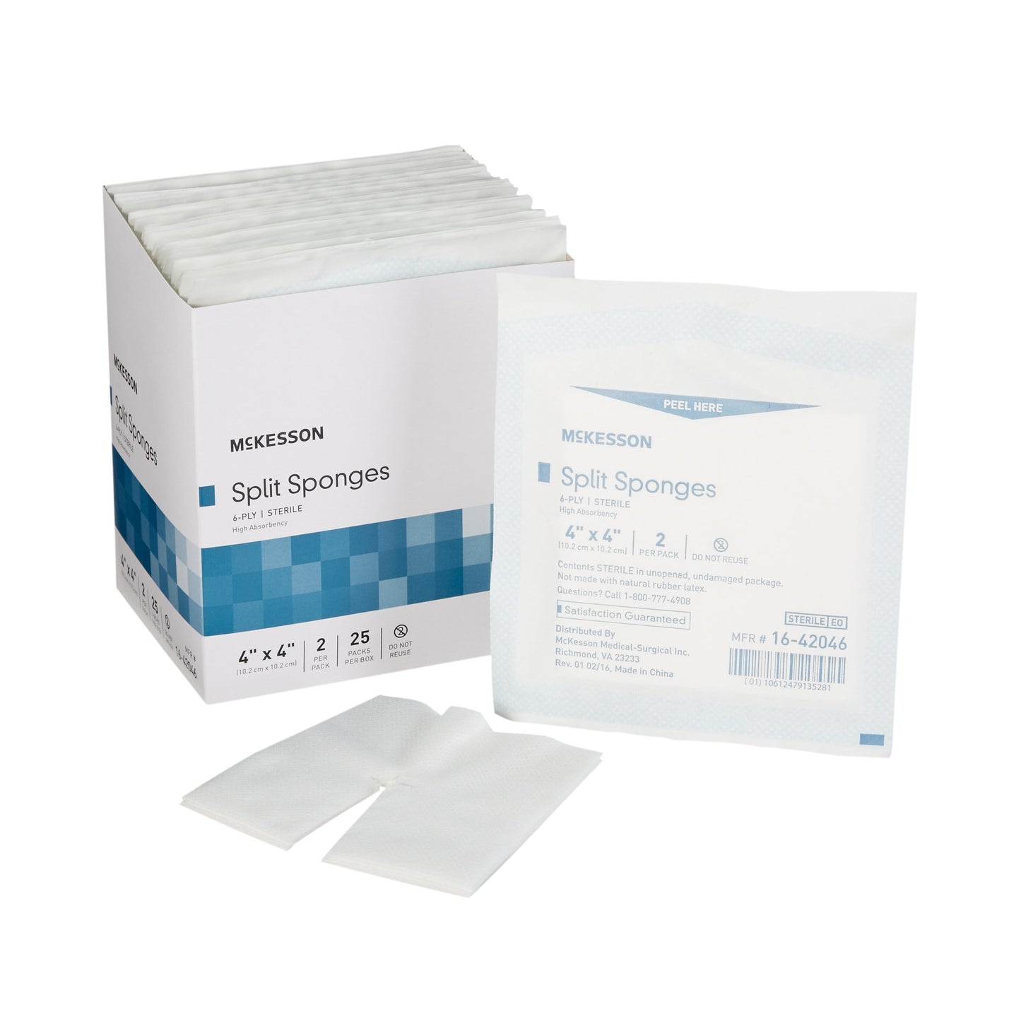 McKesson Drain Sponge 4 X 4 Inch 6-Ply Sterile High Absorbency 2 per Pack (482415_CS)
