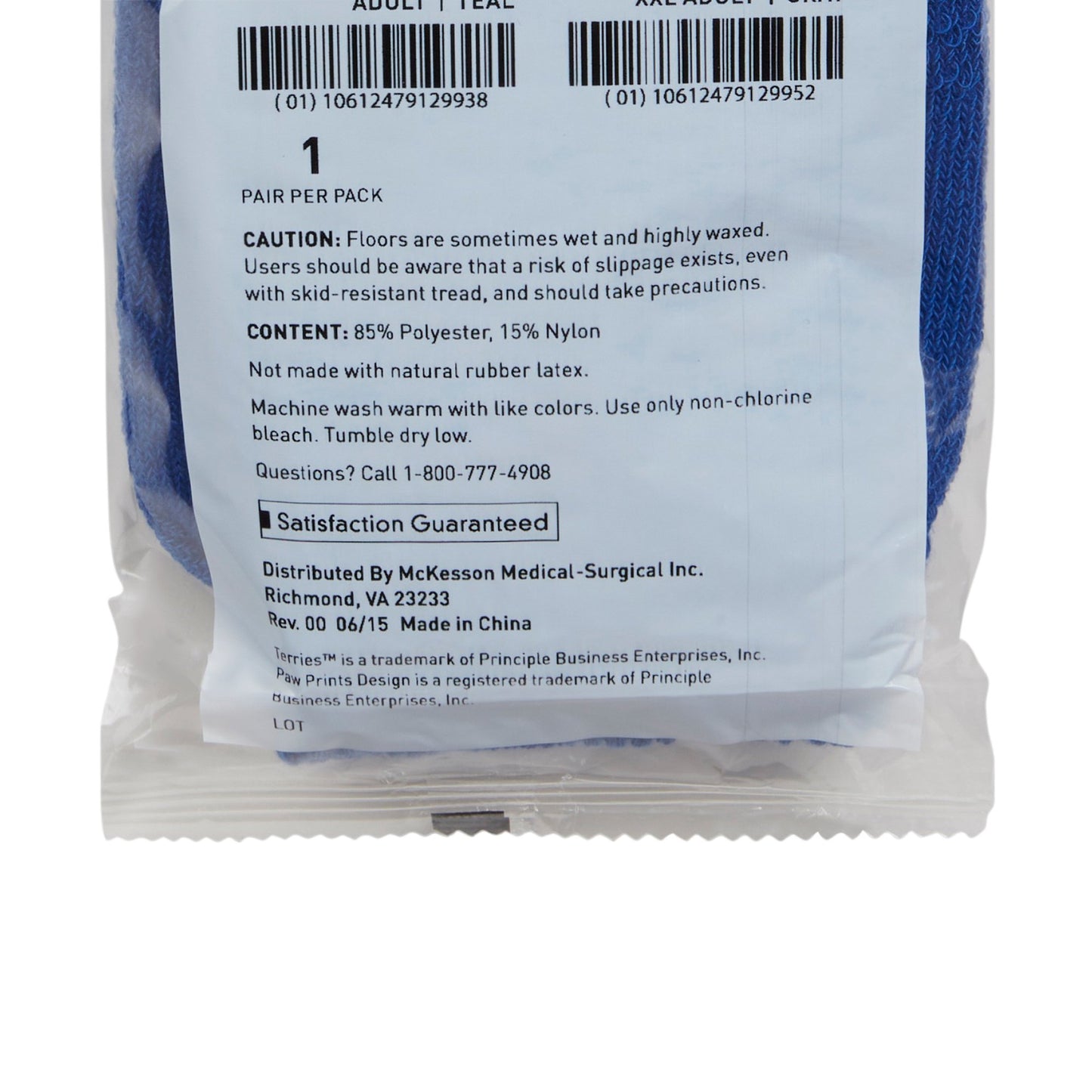 McKesson Terries™ Slipper Socks Unisex Adult X-Large Single Tread Single Patient Use Royal Blue (334875_CS)