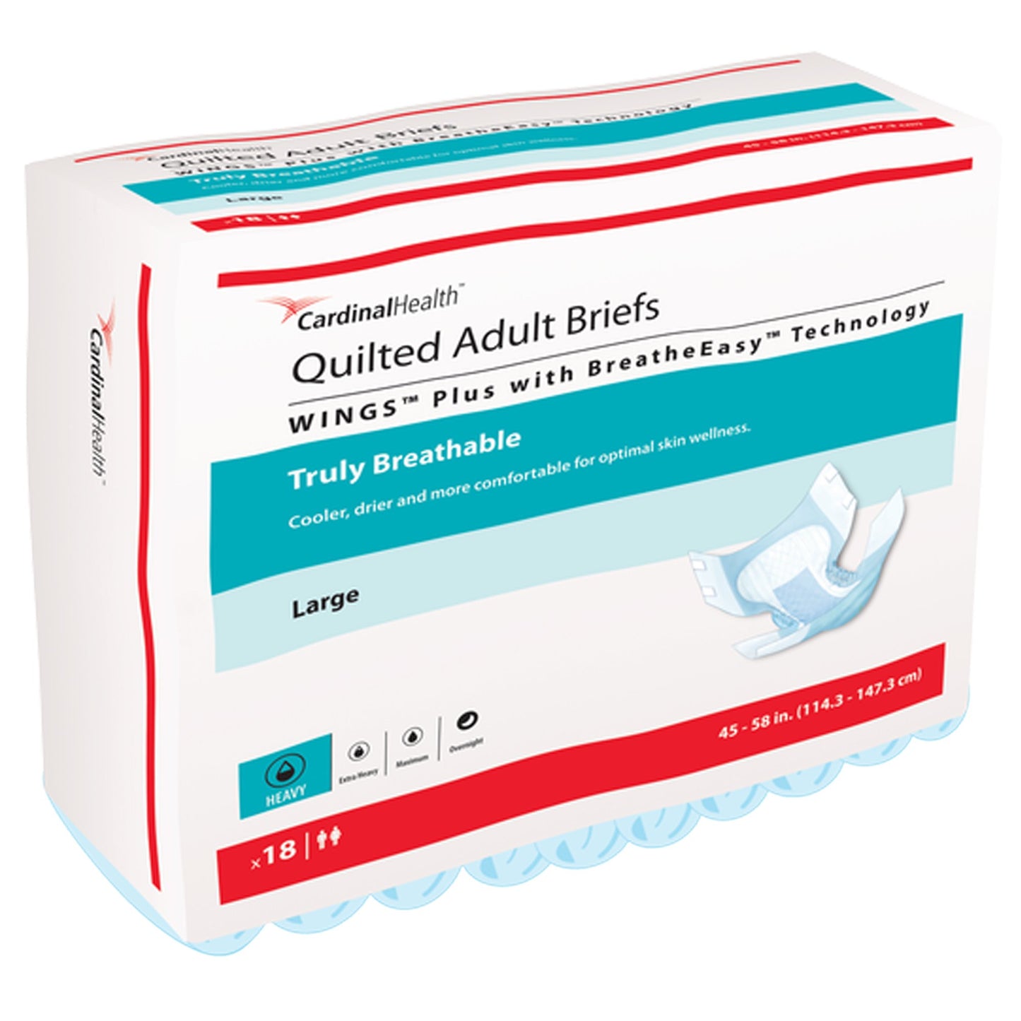 Wings™ Quilted Plus with BreatheEasy™ Technology Unisex Adult Incontinence Brief Large Disposable Heavy Absorbency (1176299_BG)