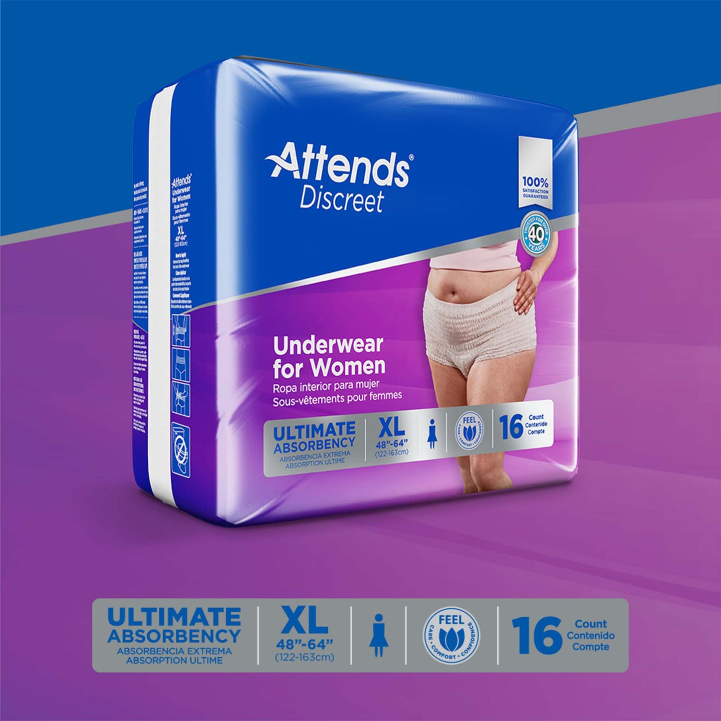 Attends® Discreet Female Adult Absorbent Underwear Pull On with Tear Away Seams X-Large Disposable Heavy Absorbency (1039112_CS)