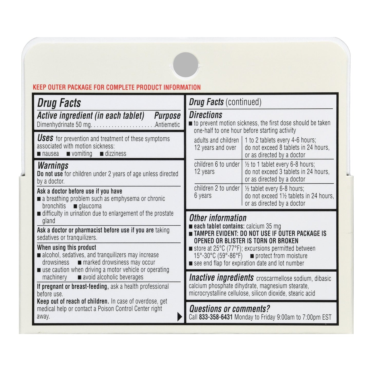 Foster & Thrive™ Nausea Relief 50 mg Strength Tablet 12 per Box (1235083_BX)