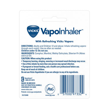 Vicks® VapoInhaler™ Cold and Cough Relief Inhalant Stick 0.2 mL (1173708_EA)