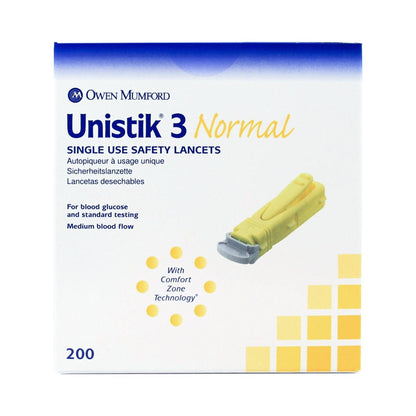 Unistik 3 Safety Lancet 23 Gauge Retractable Push Button Activation Finger (475826_BX)