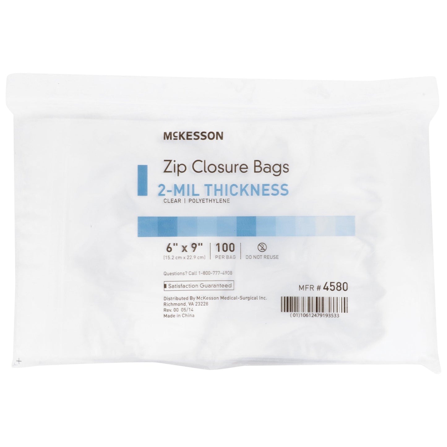 McKesson Reclosable Bag 6 X 9 Inch Polyethylene Clear Zipper Closure (911643_CS)