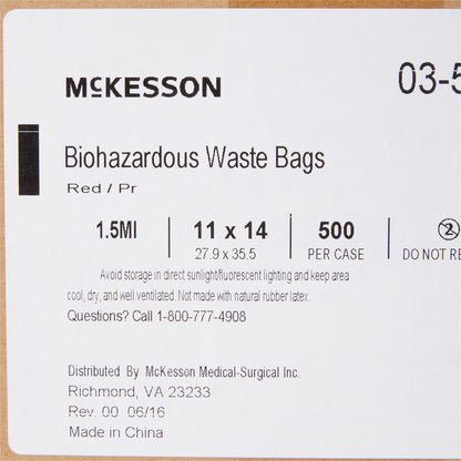 McKesson Biohazard Waste Bag Biohazard Symbol / Infectious Waste 1 to 3 gal. Red 11 X 14 Inch (223411_BX)