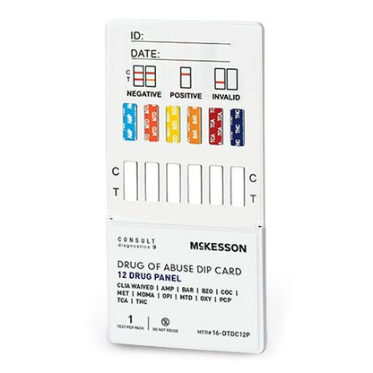 McKesson Consult™ Drugs of Abuse Test Kit AMP, BAR, BZO, COC, mAMP/MET, MDMA, MOP, MTD, OXY, PCP, TCA, THC 25 Tests CLIA Waived (1192823_CS)