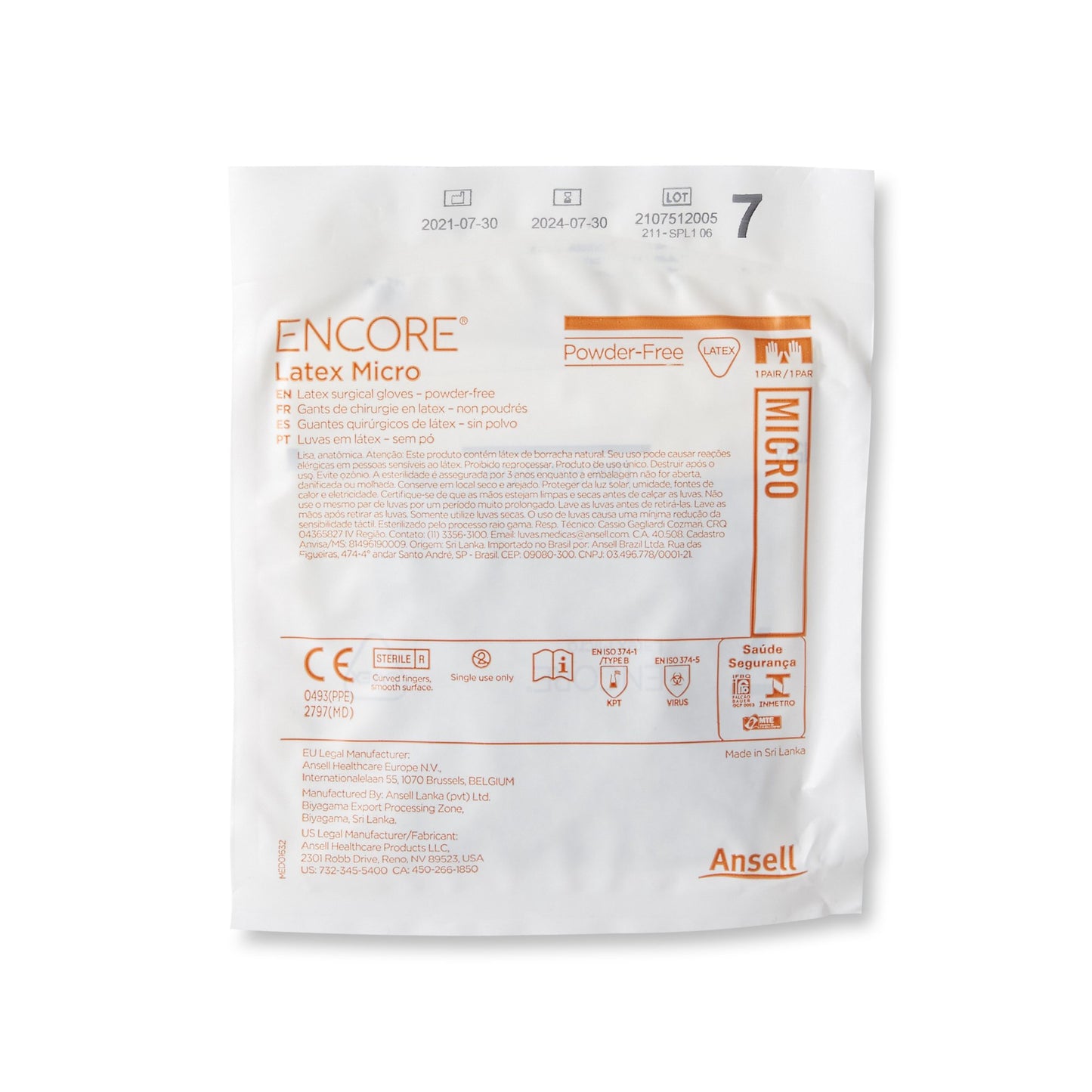 ENCORE® Latex Micro Surgical Glove Size 7 Sterile Latex Standard Cuff Length Micro-Textured Brown Chemo Tested (362177_CS)