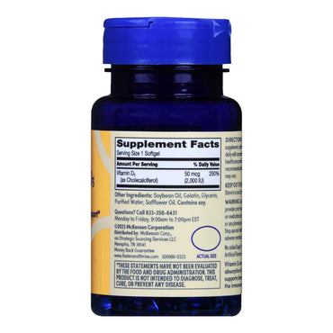 Foster & Thrive™ Vitamin Supplement Vitamin D3 2,000 IU Strength Softgel 100 per Bottle (1244150_BT)