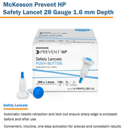 McKesson Prevent® HP Safety Lancet 28 Gauge Retractable Push Button Activation Finger (1217988_BX)