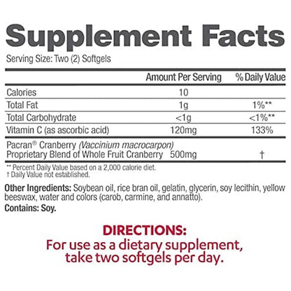 AZO® Urinary Tract Health Dietary Supplement Vitamin C (as ascorbic acid) / Cranberry (Vaccinium macrocarpon) Whole Fruit Powder 120 mg - 500 mg Strength Softgel 100 per Bottle (1065924_BT)