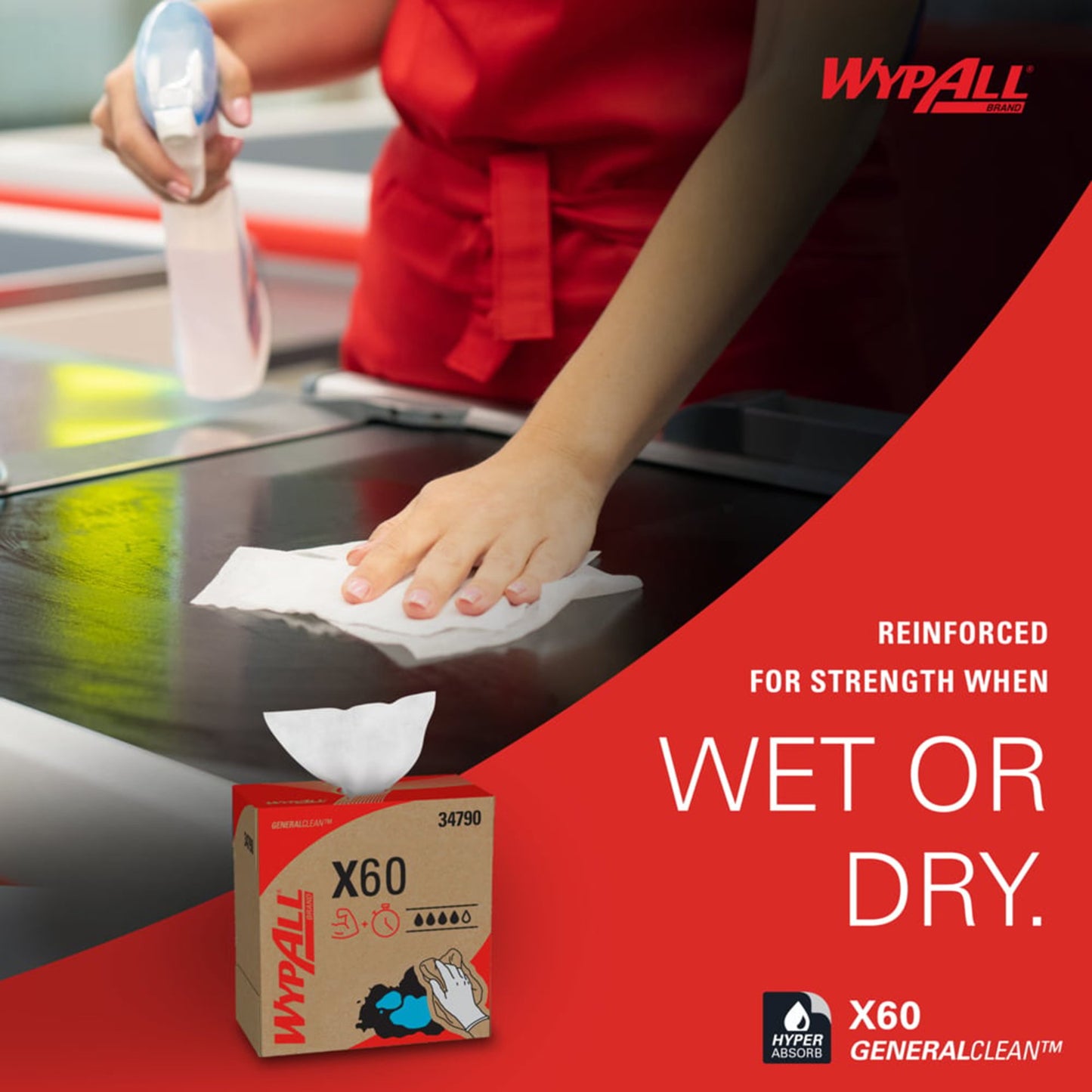 WypAll® General Clean X60 Task Wipe 1180 Sheets Pop-Up™ Box 9.1 X 165.8 Inch NonSterile Limited Reuse (1252415_CS)