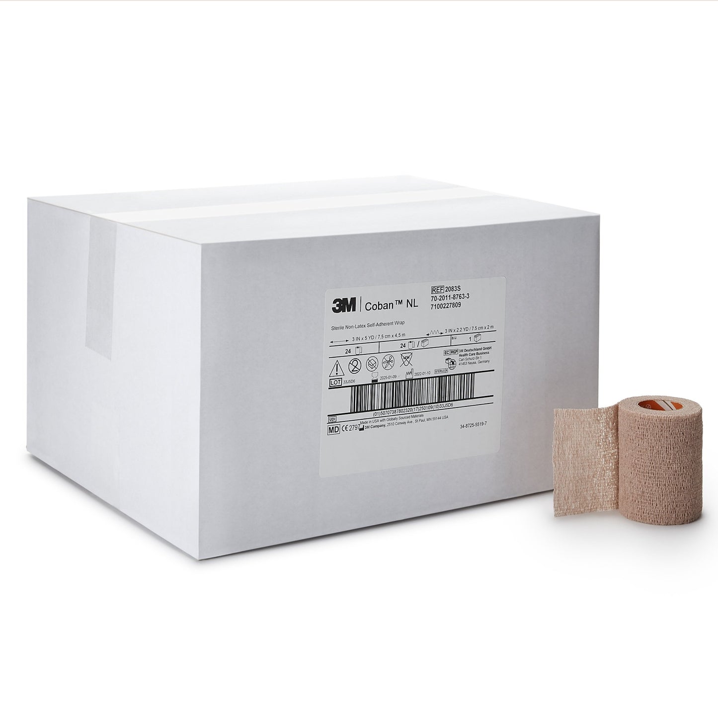 3M™ Coban™ LF Cohesive Bandage 3 Inch X 5 Yard Self-Adherent Closure Tan Sterile Standard Compression (388428_EA)