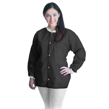 FitMe™ Lab Jacket Black X-Large Hip Length 3-Layer SMS Disposable (1194402_CS)