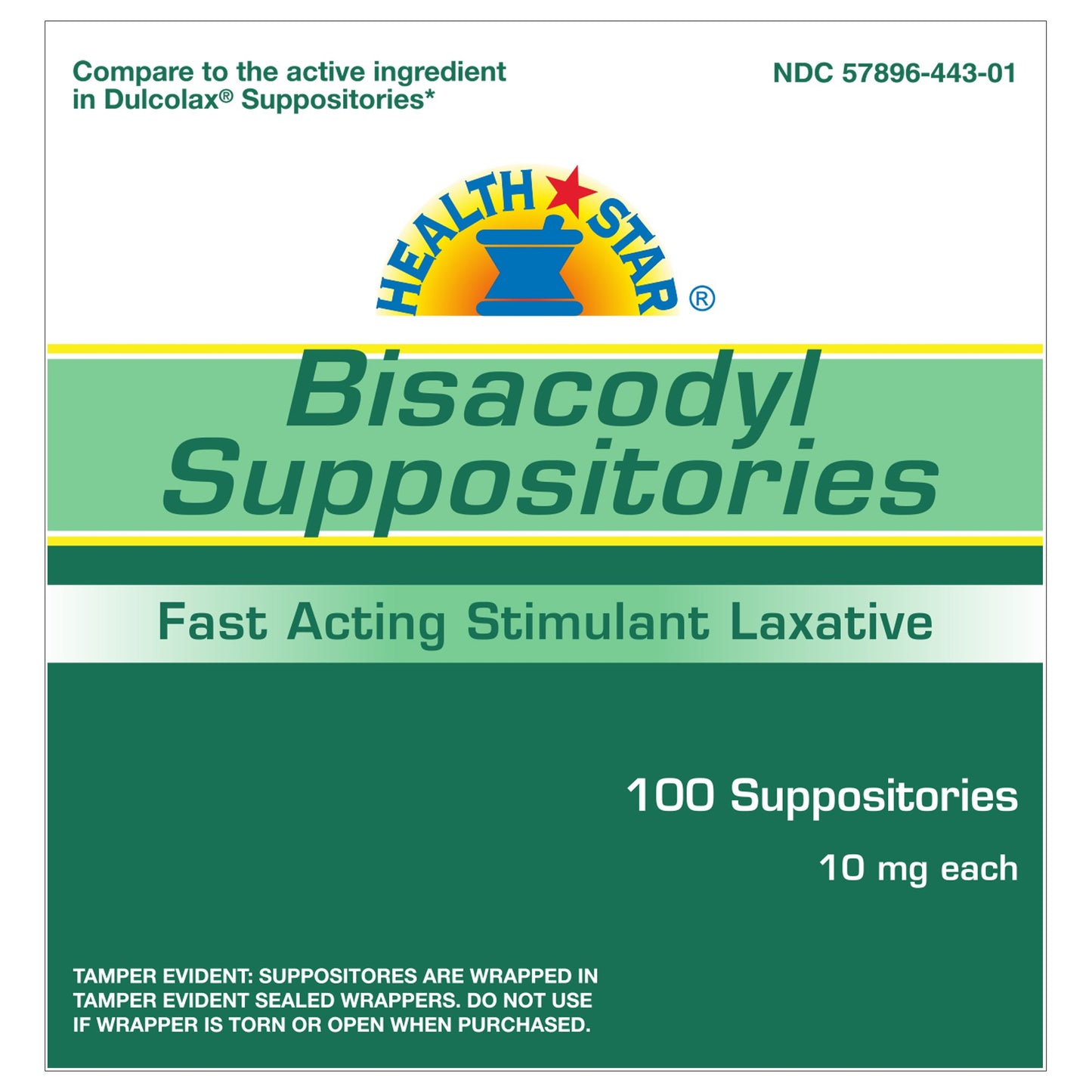 HEALTHSTAR® Laxative Suppository 100 per Box 10 mg Strength Bisacodyl USP (689638_CS)