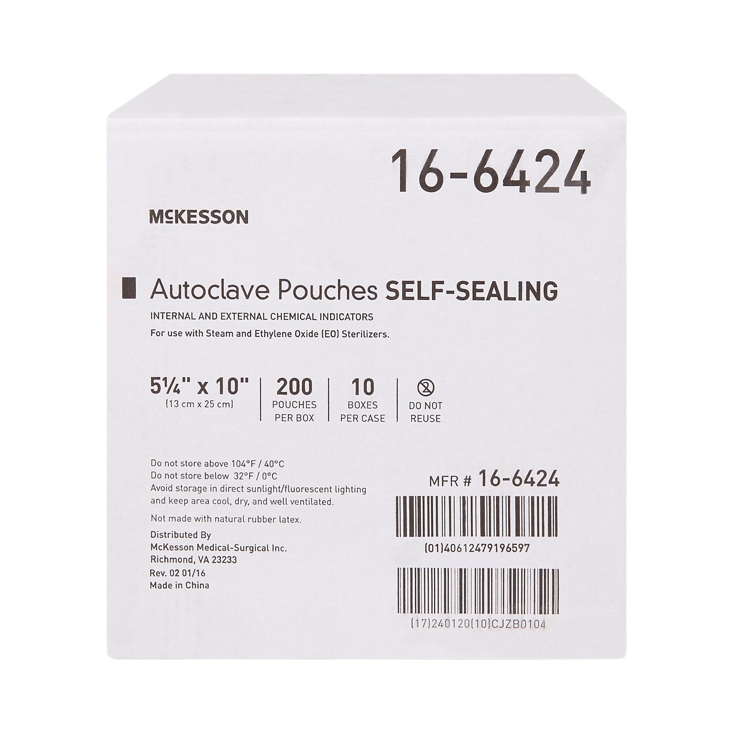 McKesson Sterilization Pouch Ethylene Oxide (EO) Gas / Steam 5-1/4 X 10 Inch Transparent Blue / White Self Seal Paper / Film (960944_CS)