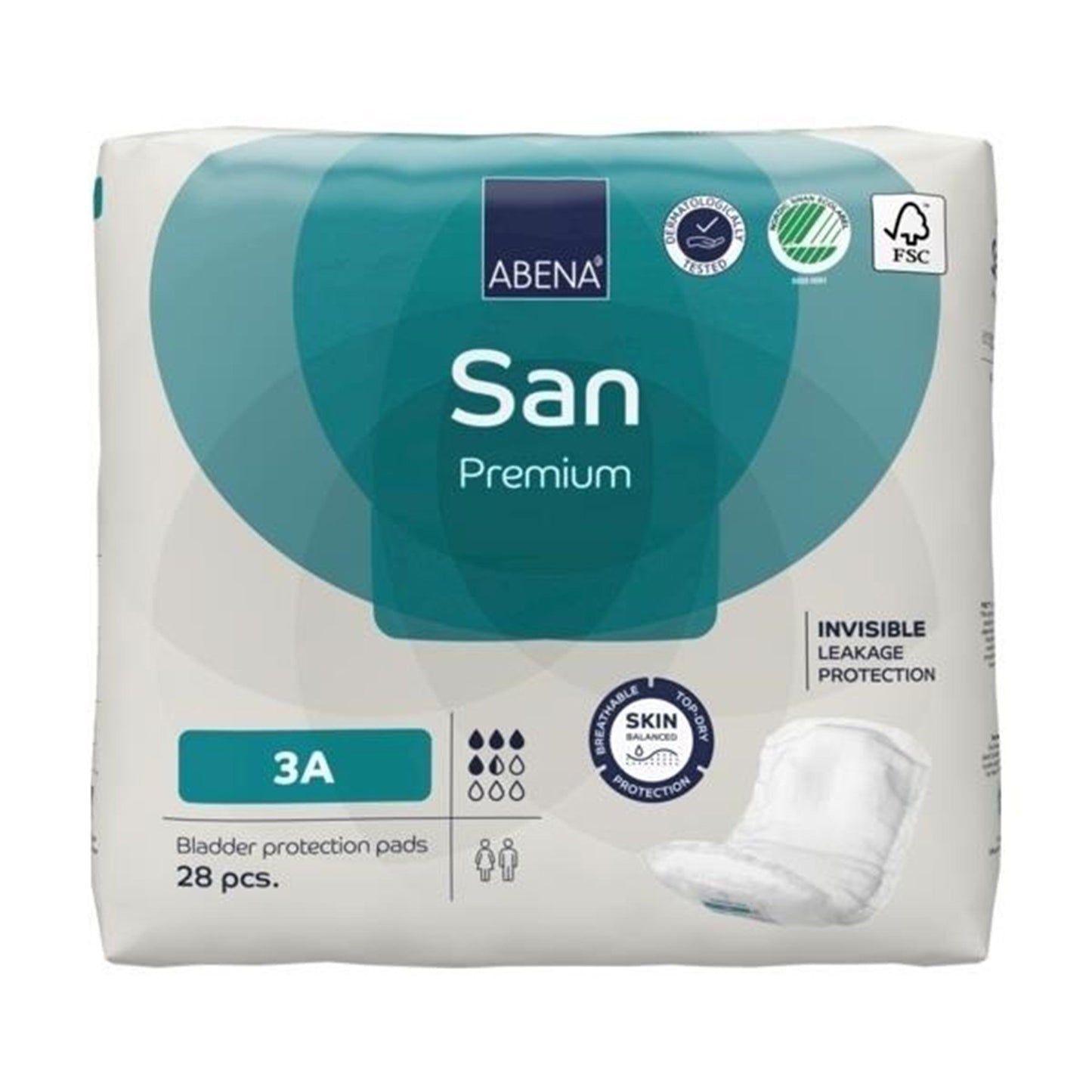 Abena® San Premium Bladder Control Pad 4.3 X 12.9 Inch Moderate Absorbency Fluff / Polymer Core Size 3A (1218215_PK)