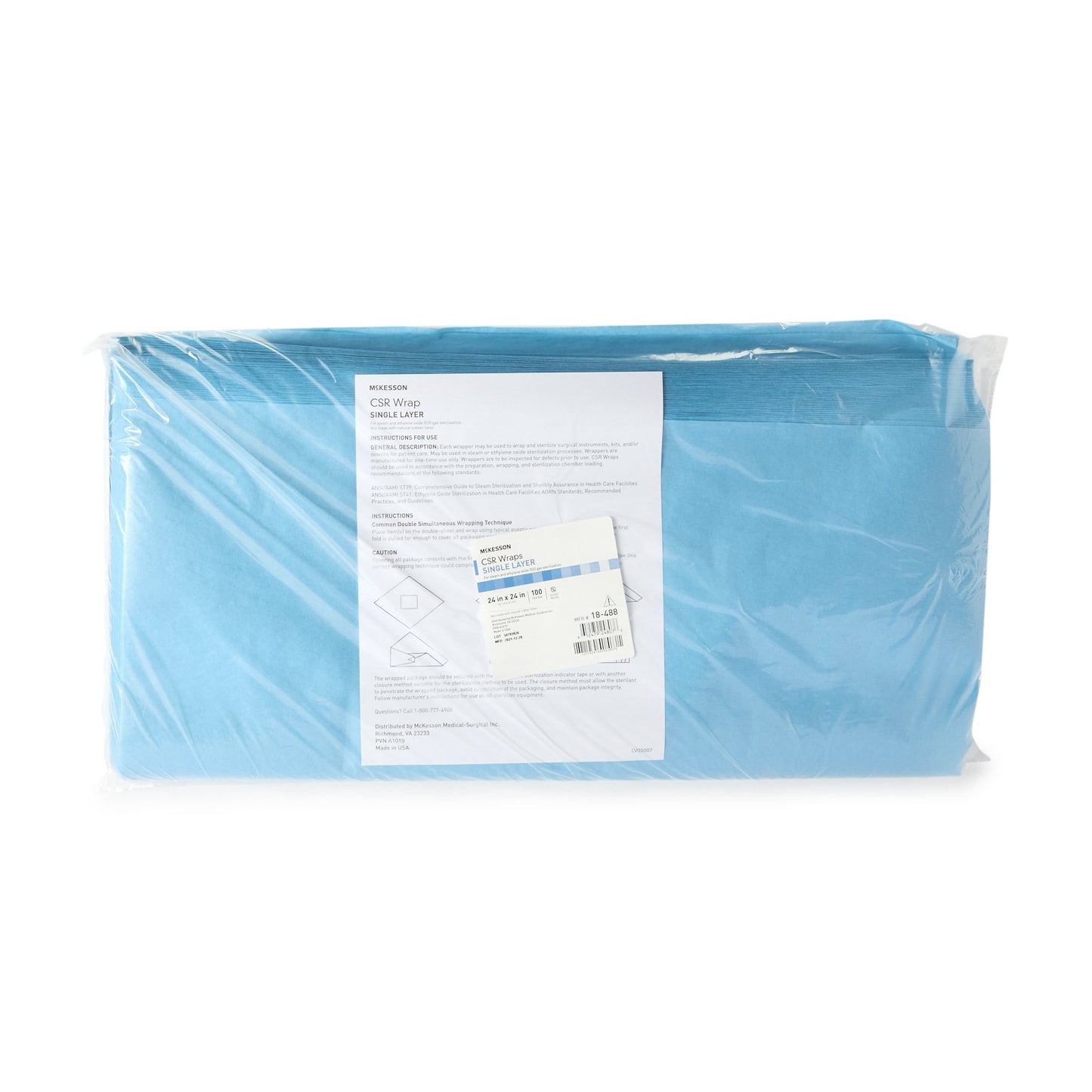 McKesson Sterilization Wrap Blue 24 X 24 Inch Single Layer Cellulose Steam / EO Gas (1156127_CS)