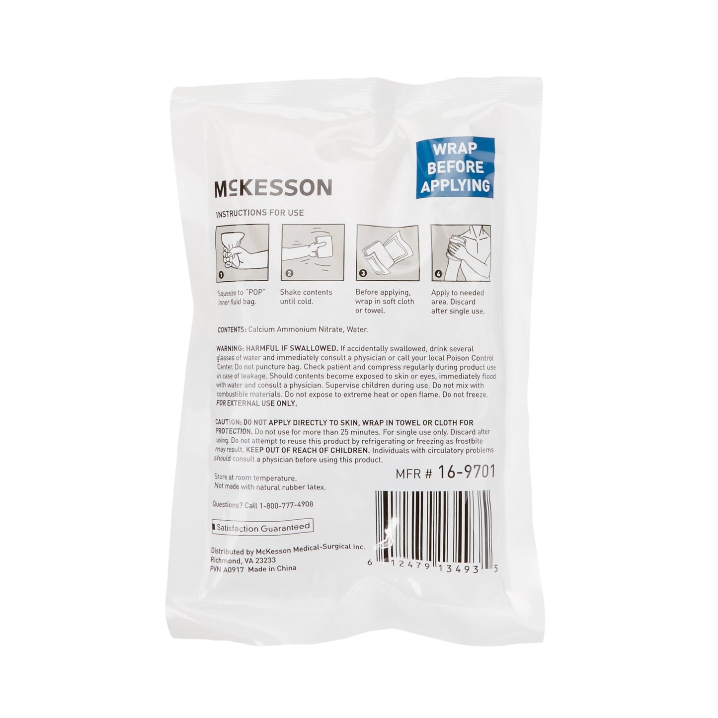 McKesson Instant Cold Pack General Purpose 4 X 6 Inch Plastic / Calcium Ammonium Nitrate / Water Disposable (476730_CS)