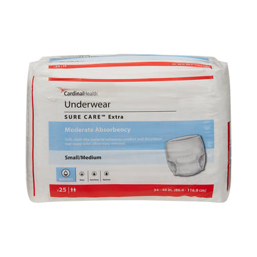 Sure Care™ Extra Unisex Adult Absorbent Underwear Pull On with Tear Away Seams Small / Medium Disposable Moderate Absorbency (814879_CS)
