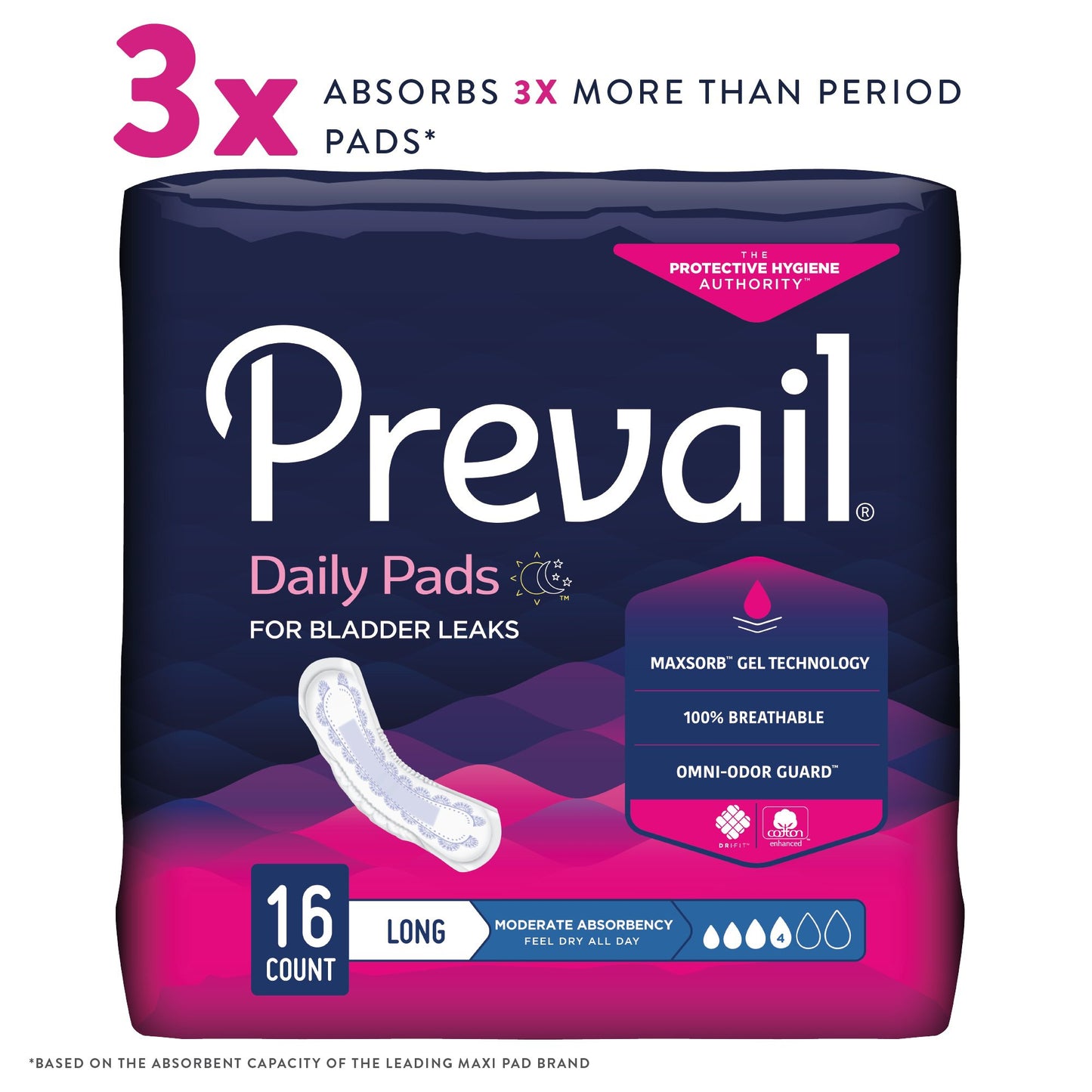 Prevail® Daily Pads Bladder Control Pad 11 Inch Length Moderate Absorbency Polymer Core One Size Fits Most (409933_BG)