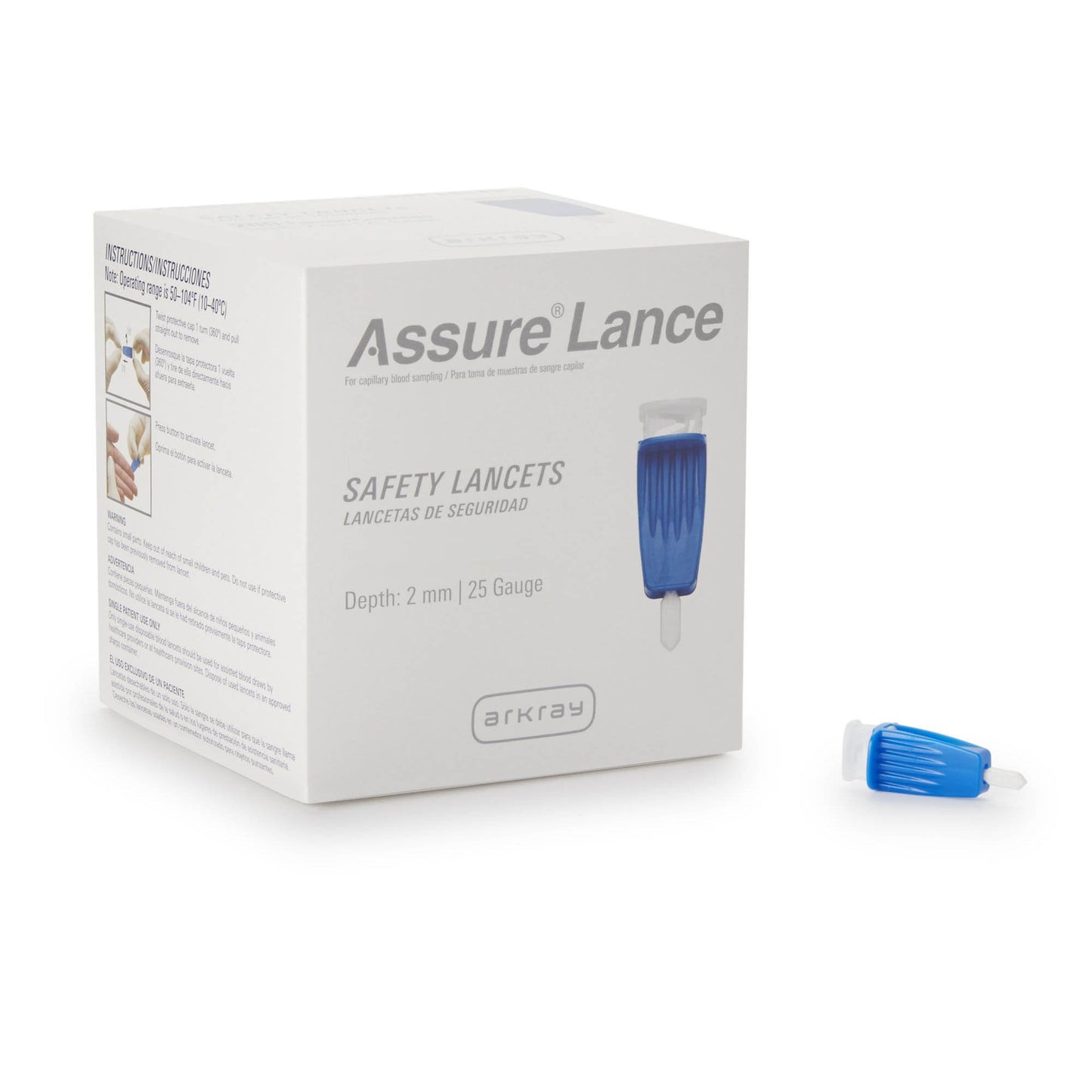 Assure® Safety Lancet 25 Gauge Protective Safety Cap Push Button Activation Finger (671525_BX)