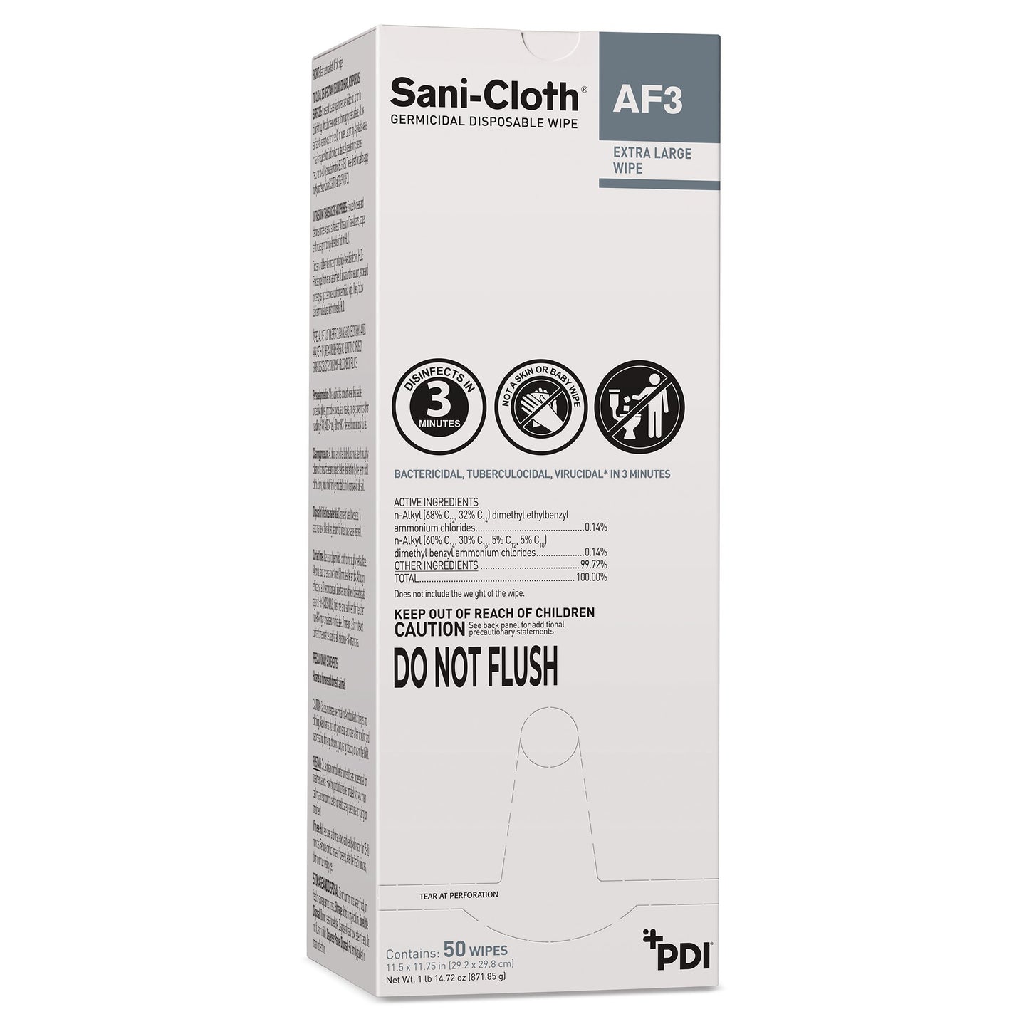 Sani-Cloth® AF3 Surface Disinfectant Cleaner Premoistened Germicidal Manual Pull Wipe 50 Count Individual Packet Mild Scent NonSterile (815082_BX)
