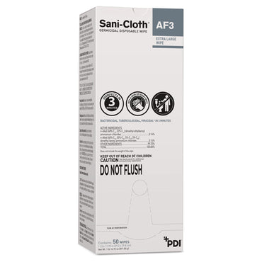 Sani-Cloth® AF3 Surface Disinfectant Cleaner Premoistened Germicidal Manual Pull Wipe 50 Count Individual Packet Mild Scent NonSterile (815082_BX)