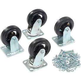 Global Industrial 5" x 1-1/2" Mold-On Rubber Caster Kit 2 Swivel, 2 Rigid (WB232CP3)