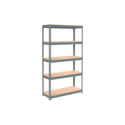 Global Industrial 5 Shelf Heavy Duty Boltless Shelving Starter 48"Wx24"Dx84"H, Wood Deck, USA (WBB2297324)