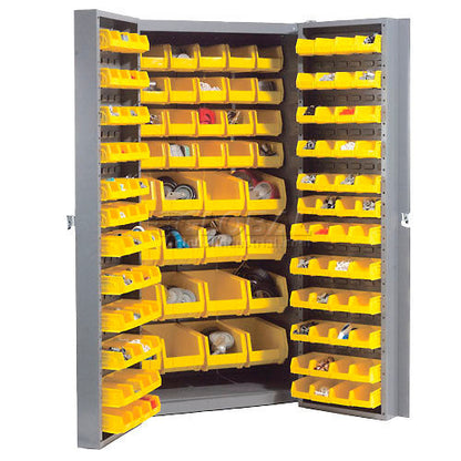 Global Industrial Bin Cabinet Deep Door - 132 Yellow Bins, 16 Ga. Unassembled Cabinet 38x24x72 (WB662136YL)