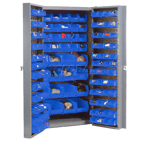 Global Industrial Bin Cabinet Deep Door - 156 Blue Bins, 16-Gauge Unassembled Cabinet 38x24x72 (WB662143BL)